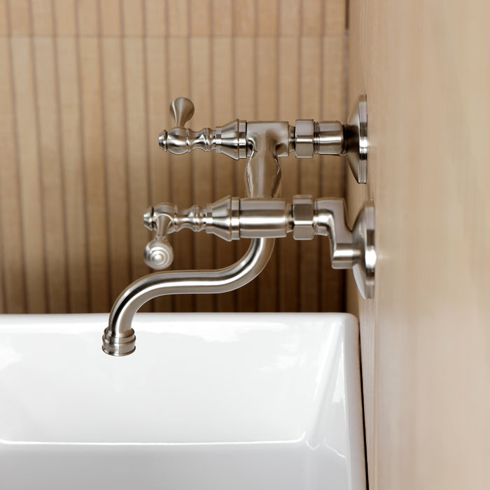 Kingston Tulare KS2118BL - Kingston Double-Handle 2-Hole Wall Mount Bathroom Faucet, Brushed Nickel