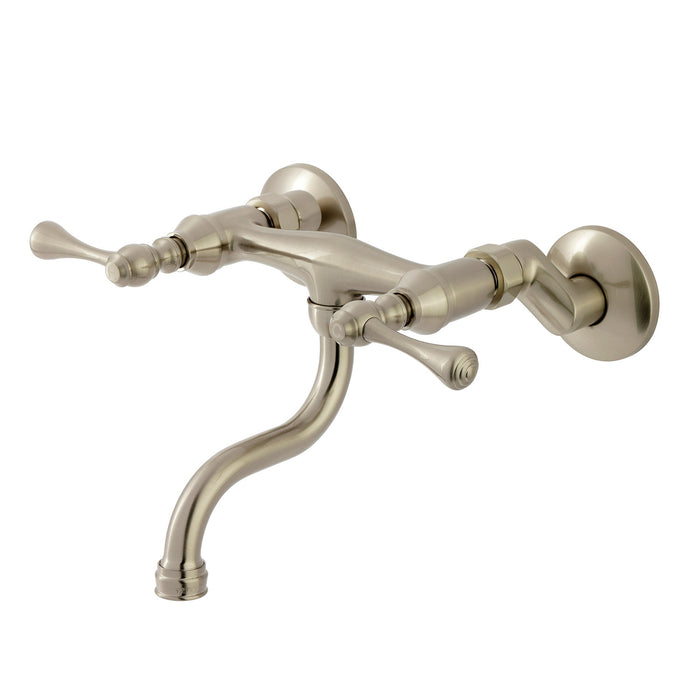 Kingston Tulare KS2118BL - Kingston Double-Handle 2-Hole Wall Mount Bathroom Faucet, Brushed Nickel