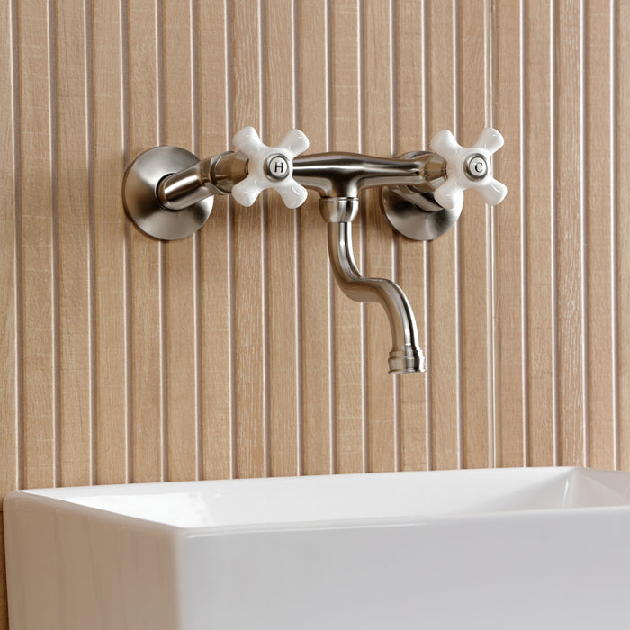 Kingston Heirloom KS2118PX - Kingston Double-Handle 2-Hole Wall Mount Bathroom Faucet, Brushed Nickel