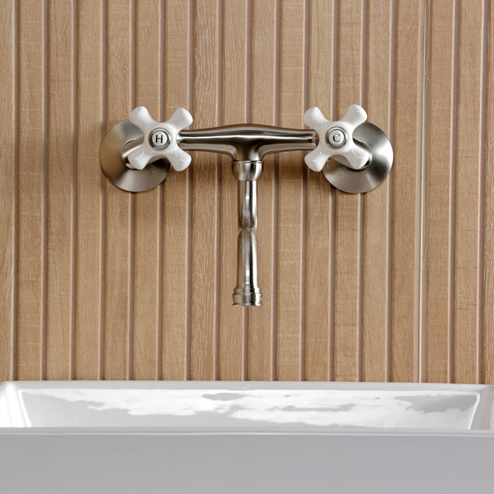 Kingston Heirloom KS2118PX - Kingston Double-Handle 2-Hole Wall Mount Bathroom Faucet, Brushed Nickel