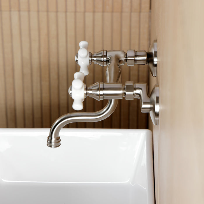 Kingston Heirloom KS2118PX - Kingston Double-Handle 2-Hole Wall Mount Bathroom Faucet, Brushed Nickel