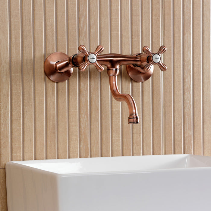 Kingston Heirloom KS211AXAC - Kingston Double-Handle 2-Hole Wall Mount Bathroom Faucet, Antique Copper
