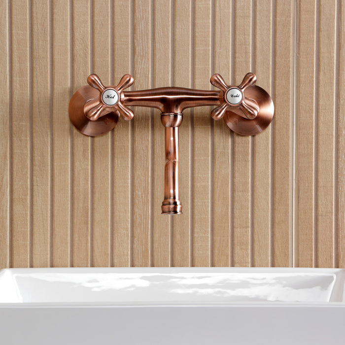 Kingston Heirloom KS211AXAC - Kingston Double-Handle 2-Hole Wall Mount Bathroom Faucet, Antique Copper