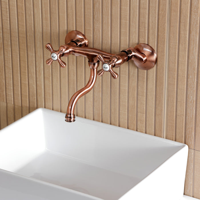 Kingston Heirloom KS211AXAC - Kingston Double-Handle 2-Hole Wall Mount Bathroom Faucet, Antique Copper