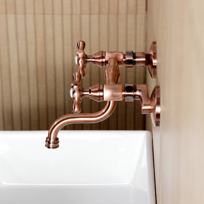Kingston Heirloom KS211AXAC - Kingston Double-Handle 2-Hole Wall Mount Bathroom Faucet, Antique Copper