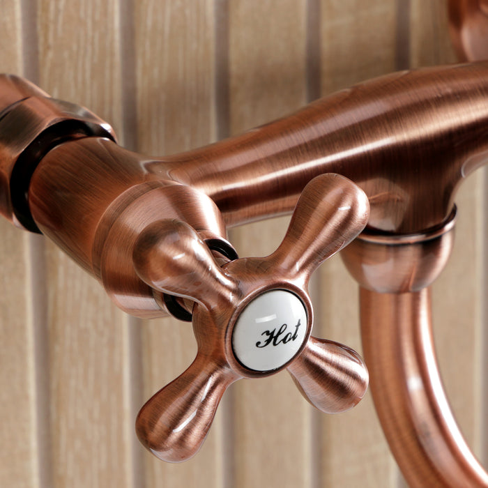 Kingston Heirloom KS211AXAC - Kingston Double-Handle 2-Hole Wall Mount Bathroom Faucet, Antique Copper