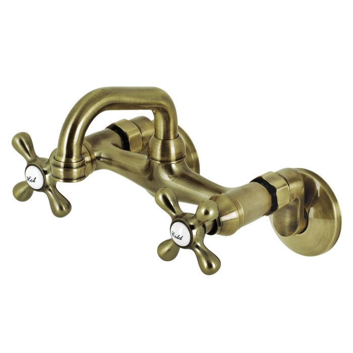 Kingston Heirloom KS212AB - Kingston Two-Handle 2-Hole Wall Mount Bar Faucet, Antique Brass