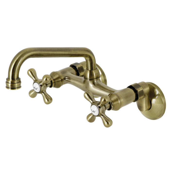 Kingston Heirloom KS213AB - Kingston Two-Handle 2-Hole Wall Mount Bridge Kitchen Faucet, Antique Brass