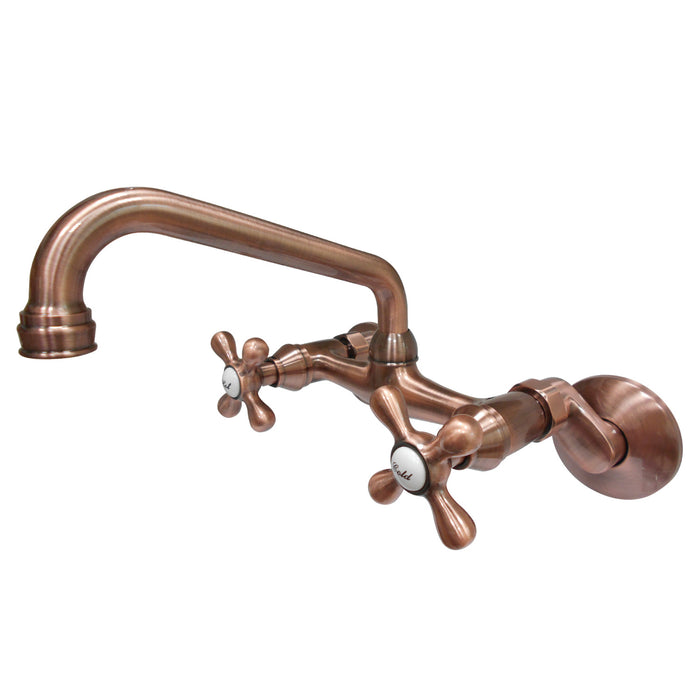 Kingston Heirloom KS213AC - Kingston Two-Handle 2-Hole Wall Mount Bridge Kitchen Faucet, Antique Copper