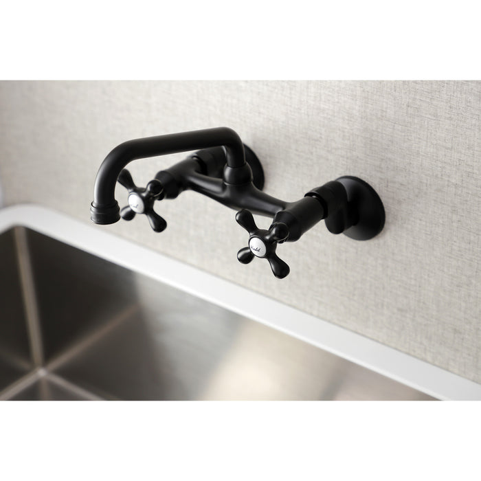 Kingston Heirloom KS213MB - Kingston Two-Handle 2-Hole Wall Mount Bridge Kitchen Faucet, Matte Black