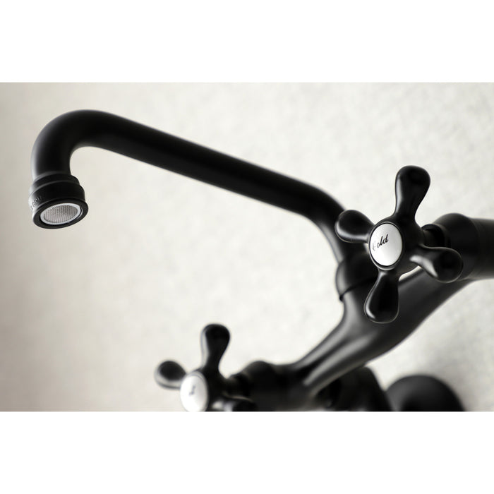Kingston Heirloom KS213MB - Kingston Two-Handle 2-Hole Wall Mount Bridge Kitchen Faucet, Matte Black