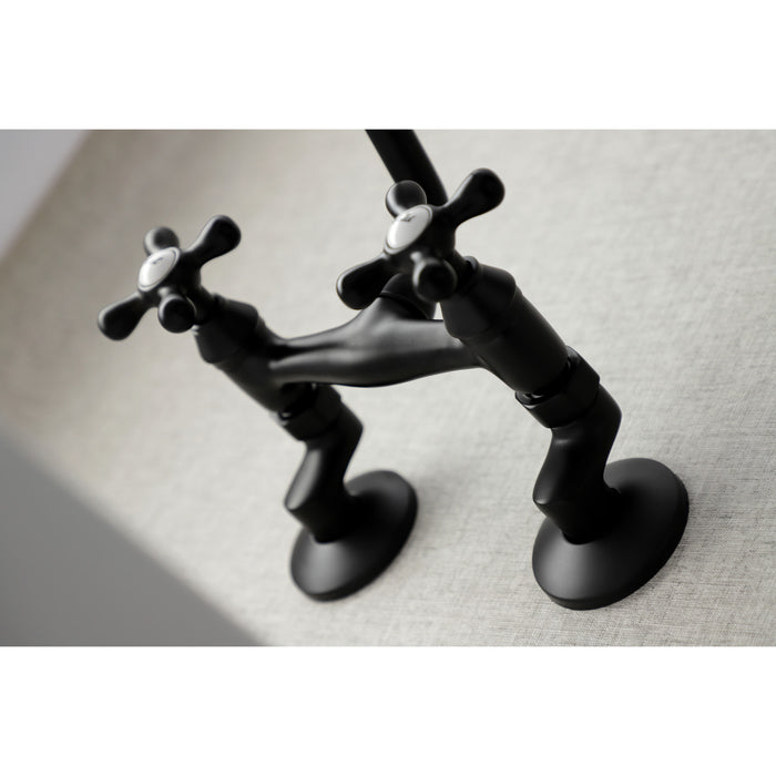 Kingston Heirloom KS213MB - Kingston Two-Handle 2-Hole Wall Mount Bridge Kitchen Faucet, Matte Black