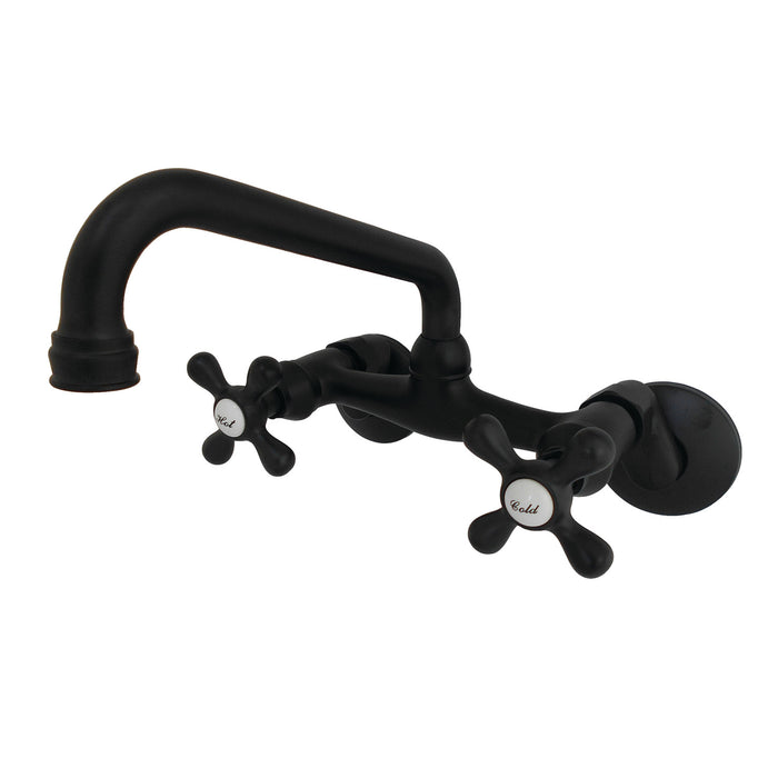 Kingston Heirloom KS213MB - Kingston Two-Handle 2-Hole Wall Mount Bridge Kitchen Faucet, Matte Black
