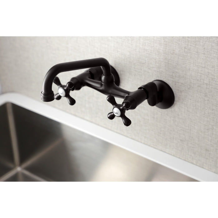 Kingston Heirloom KS213ORB - Kingston Two-Handle 2-Hole Wall Mount Bridge Kitchen Faucet, Oil Rubbed Bronze