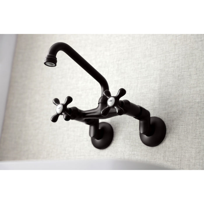 Kingston Heirloom KS213ORB - Kingston Two-Handle 2-Hole Wall Mount Bridge Kitchen Faucet, Oil Rubbed Bronze