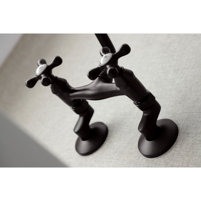 Kingston Heirloom KS213ORB - Kingston Two-Handle 2-Hole Wall Mount Bridge Kitchen Faucet, Oil Rubbed Bronze