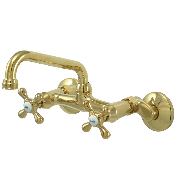 Kingston Heirloom KS213PB - Kingston Two-Handle 2-Hole Wall Mount Bridge Kitchen Faucet, Polished Brass
