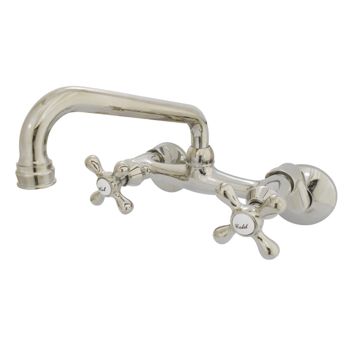 Kingston Heirloom KS213PN - Kingston Two-Handle 2-Hole Wall Mount Bridge Kitchen Faucet, Polished Nickel