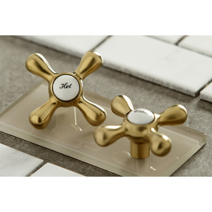 Kingston Heirloom KS213SB - Kingston Two-Handle 2-Hole Wall Mount Bridge Kitchen Faucet, Brushed Brass