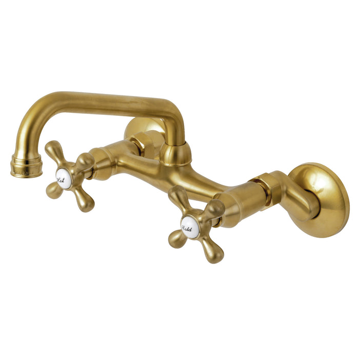 Kingston Heirloom KS213SB - Kingston Two-Handle 2-Hole Wall Mount Bridge Kitchen Faucet, Brushed Brass