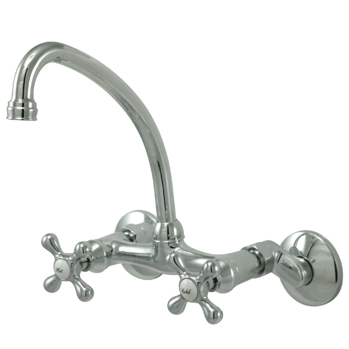 Kingston Heirloom KS214C - Kingston Two-Handle 2-Hole Wall Mount Bridge Kitchen Faucet, Polished Chrome