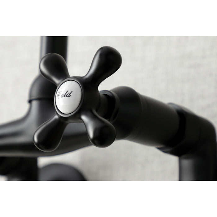 Kingston Heirloom KS214MB - Kingston Two-Handle 2-Hole Wall Mount Bridge Kitchen Faucet, Matte Black