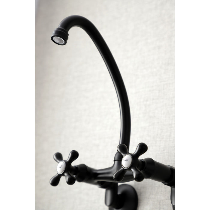 Kingston Heirloom KS214MB - Kingston Two-Handle 2-Hole Wall Mount Bridge Kitchen Faucet, Matte Black