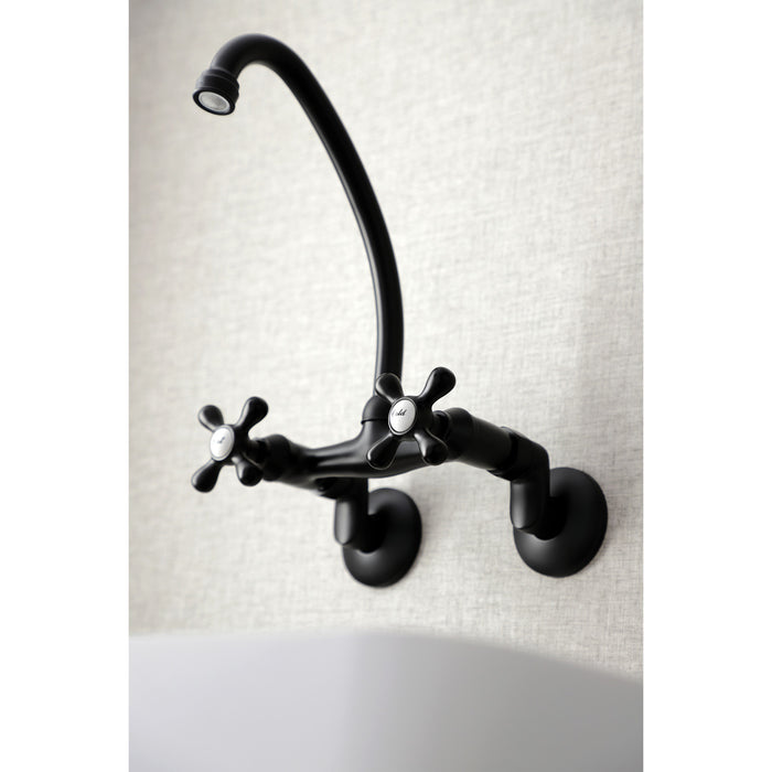Kingston Heirloom KS214MB - Kingston Two-Handle 2-Hole Wall Mount Bridge Kitchen Faucet, Matte Black