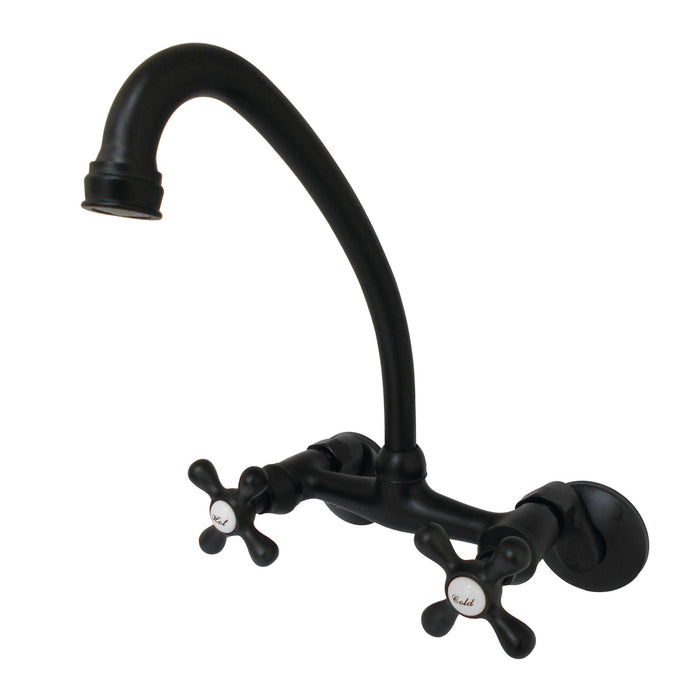 Kingston Heirloom KS214MB - Kingston Two-Handle 2-Hole Wall Mount Bridge Kitchen Faucet, Matte Black