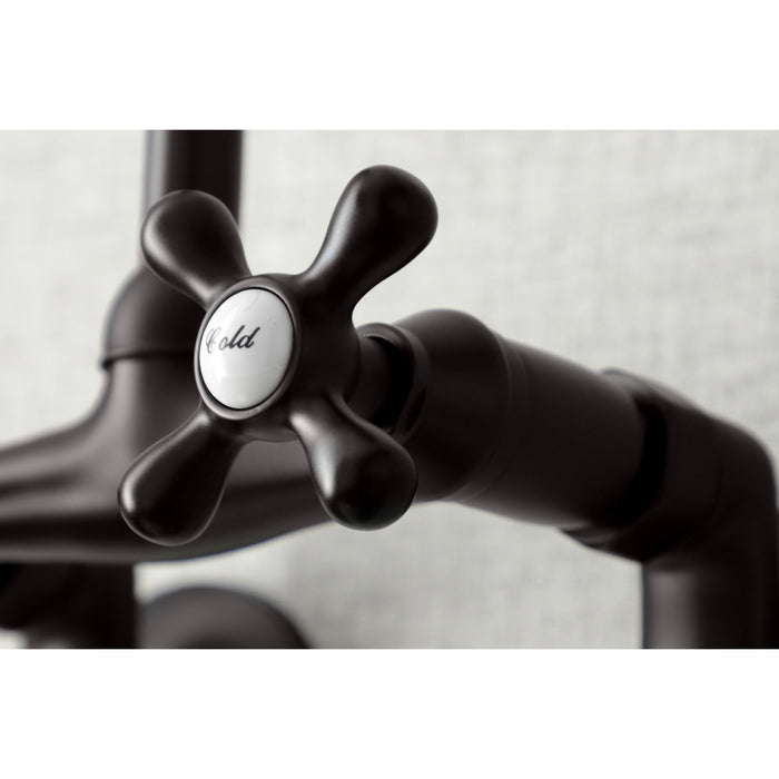 Kingston Heirloom KS214ORB - Kingston Two-Handle 2-Hole Wall Mount Bridge Kitchen Faucet, Oil Rubbed Bronze