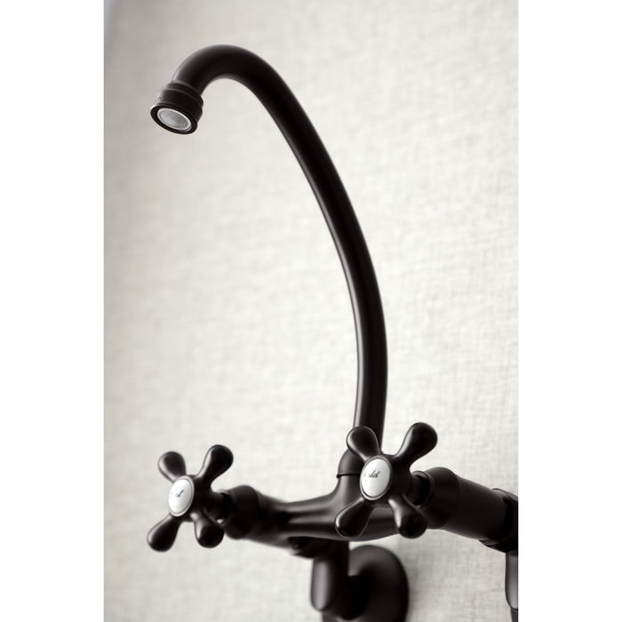 Kingston Heirloom KS214ORB - Kingston Two-Handle 2-Hole Wall Mount Bridge Kitchen Faucet, Oil Rubbed Bronze