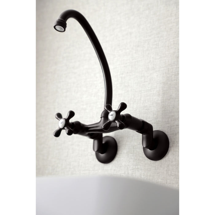 Kingston Heirloom KS214ORB - Kingston Two-Handle 2-Hole Wall Mount Bridge Kitchen Faucet, Oil Rubbed Bronze