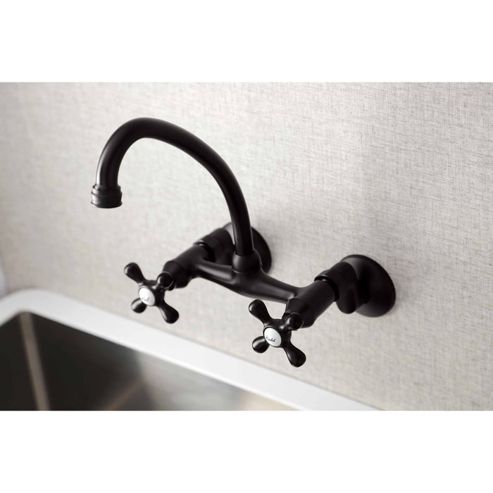 Kingston Heirloom KS214ORB - Kingston Two-Handle 2-Hole Wall Mount Bridge Kitchen Faucet, Oil Rubbed Bronze