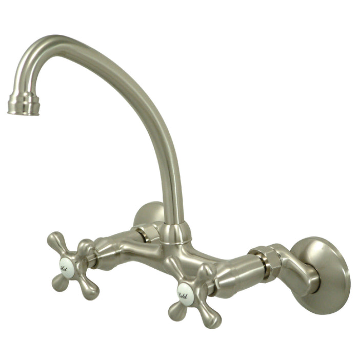 Kingston Heirloom KS214SN - Kingston Two-Handle 2-Hole Wall Mount Bridge Kitchen Faucet, Brushed Nickel
