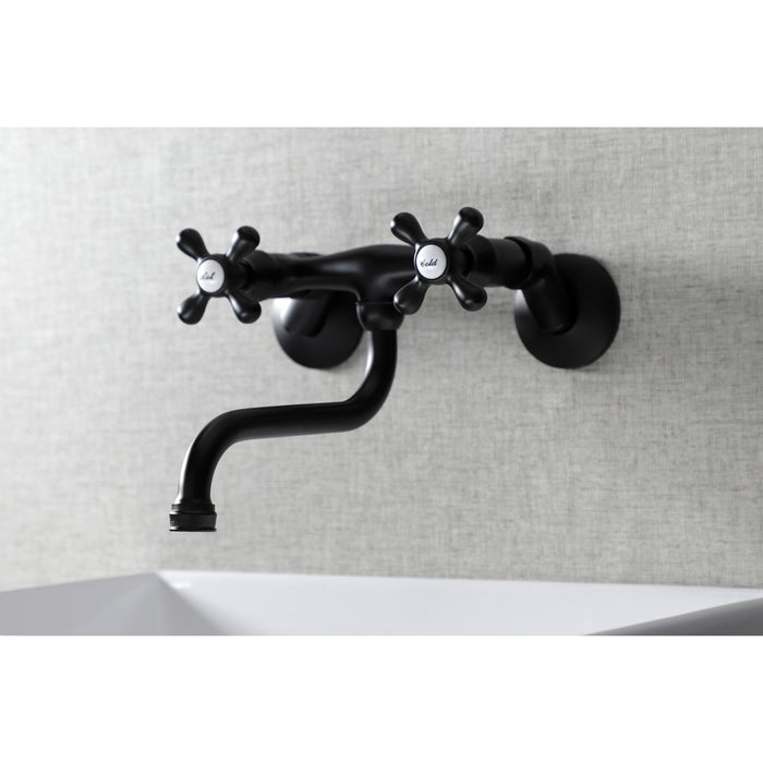 Kingston Heirloom KS215MB - Kingston Double-Handle 2-Hole Wall Mount Bathroom Faucet, Matte Black