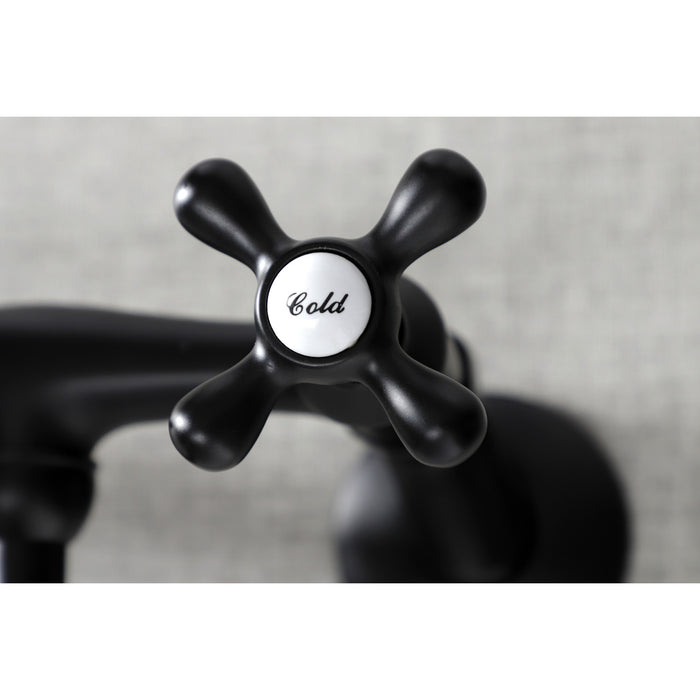 Kingston Heirloom KS215MB - Kingston Double-Handle 2-Hole Wall Mount Bathroom Faucet, Matte Black
