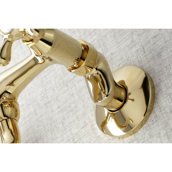 Kingston Heirloom KS215PB - Kingston Double-Handle 2-Hole Wall Mount Bathroom Faucet, Polished Brass