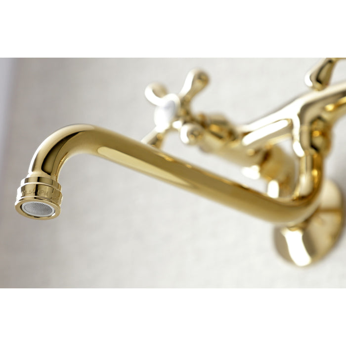 Kingston Heirloom KS215PB - Kingston Double-Handle 2-Hole Wall Mount Bathroom Faucet, Polished Brass