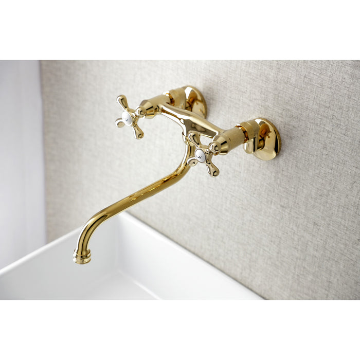 Kingston Heirloom KS215PB - Kingston Double-Handle 2-Hole Wall Mount Bathroom Faucet, Polished Brass
