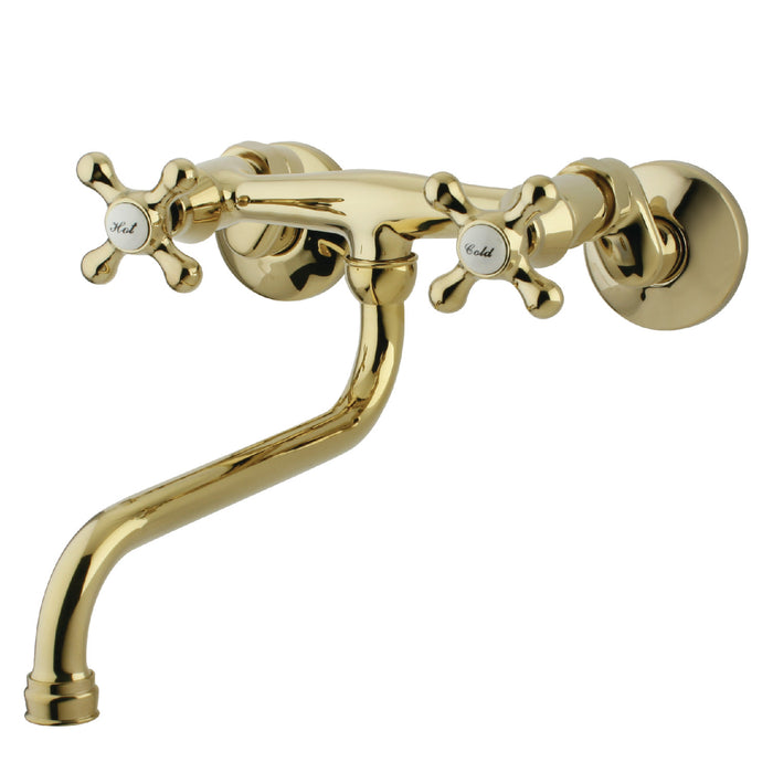 Kingston Heirloom KS215PB - Kingston Double-Handle 2-Hole Wall Mount Bathroom Faucet, Polished Brass