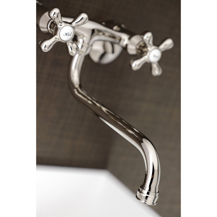 Kingston Heirloom KS215PN - Kingston Double-Handle 2-Hole Wall Mount Bathroom Faucet, Polished Nickel