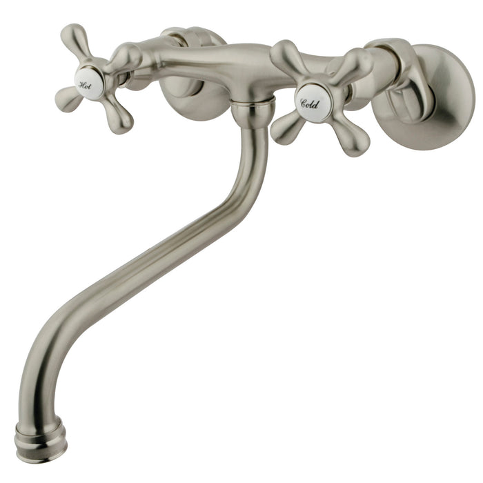 Kingston Heirloom KS215SN - Kingston Double-Handle 2-Hole Wall Mount Bathroom Faucet, Brushed Nickel