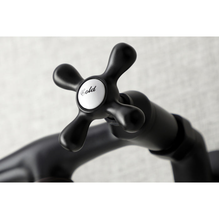 Kingston Heirloom KS216MB - Kingston Double-Handle 2-Hole Wall Mount Bathroom Faucet, Matte Black