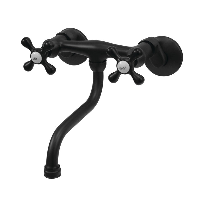 Kingston Heirloom KS216MB - Kingston Double-Handle 2-Hole Wall Mount Bathroom Faucet, Matte Black
