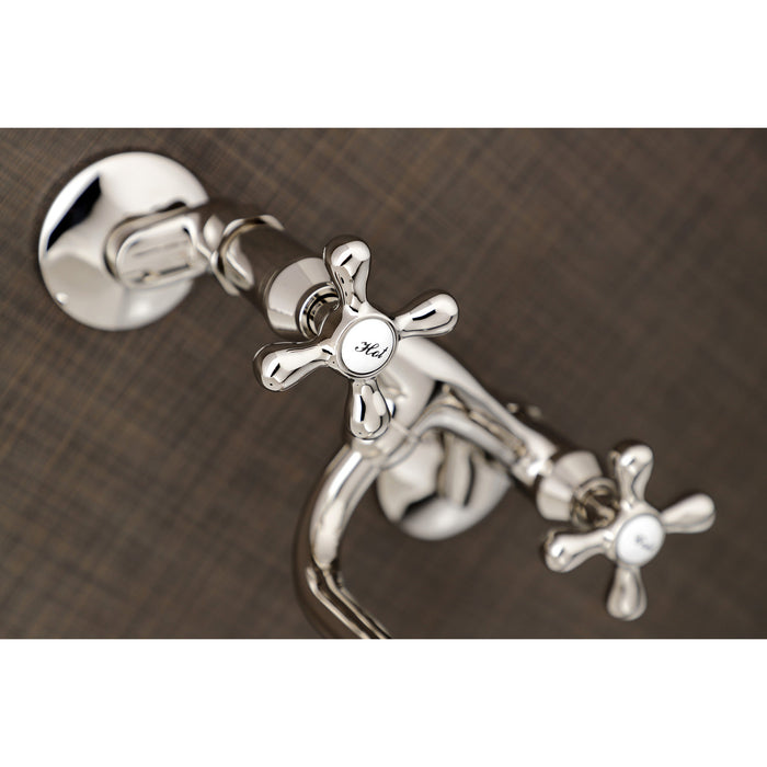 Kingston Heirloom KS216PN - Kingston Double-Handle 2-Hole Wall Mount Bathroom Faucet, Polished Nickel
