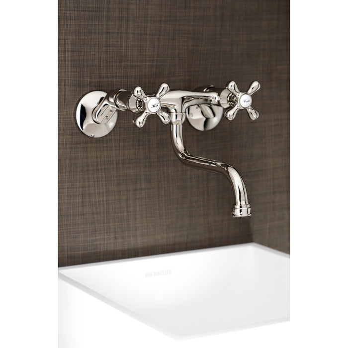 Kingston Heirloom KS216PN - Kingston Double-Handle 2-Hole Wall Mount Bathroom Faucet, Polished Nickel