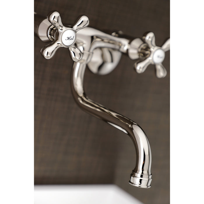 Kingston Heirloom KS216PN - Kingston Double-Handle 2-Hole Wall Mount Bathroom Faucet, Polished Nickel