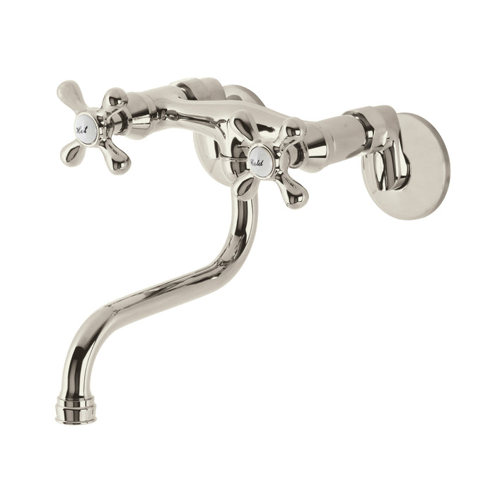 Kingston Heirloom KS216PN - Kingston Double-Handle 2-Hole Wall Mount Bathroom Faucet, Polished Nickel