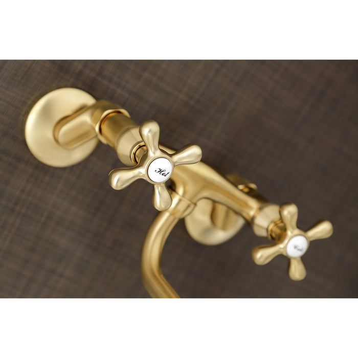 Kingston Heirloom KS216SB - Kingston Double-Handle 2-Hole Wall Mount Bathroom Faucet, Brushed Brass