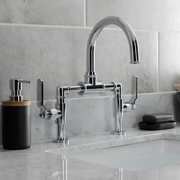 Whitaker KS2171KL Two-Handle 2-Hole Deck Mount Bridge Bathroom Faucet with Push Pop-Up Drain, Polished Chrome